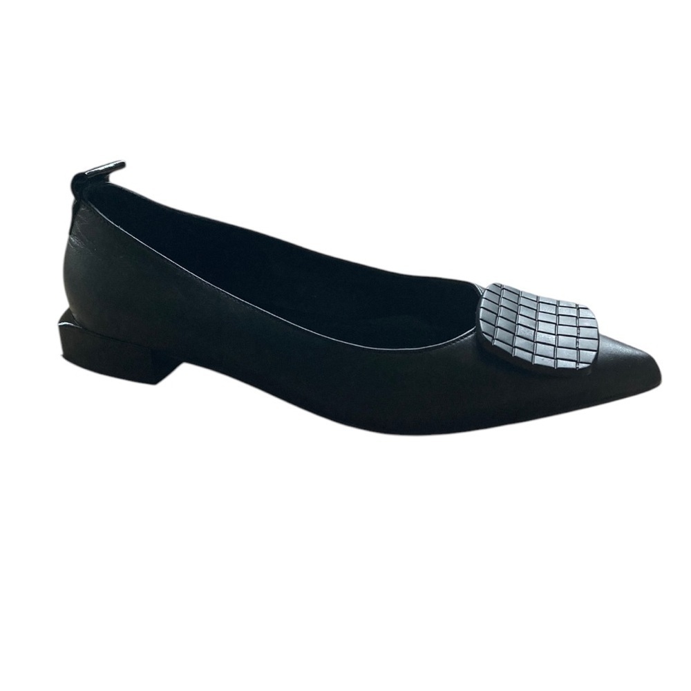 Dibia Women's Black Leather Flats Pointed Toe Architectural heel Made in Spain - Picture 11 of 12